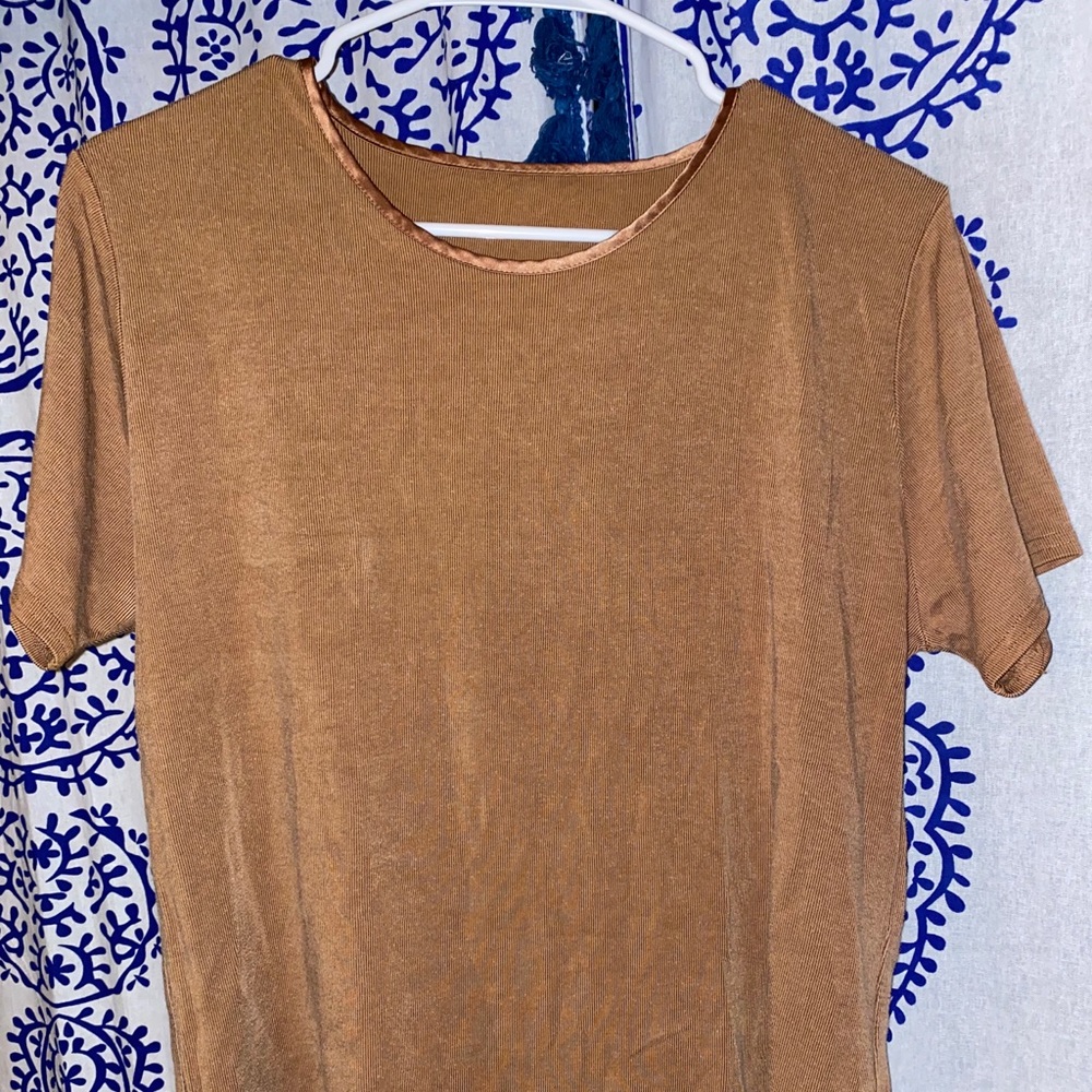 Tan Soft T Shirt with Silk Collar